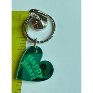 Green Acrylic Happy Heart Keychain Silver Mirror Backing Bag Charm Accessory